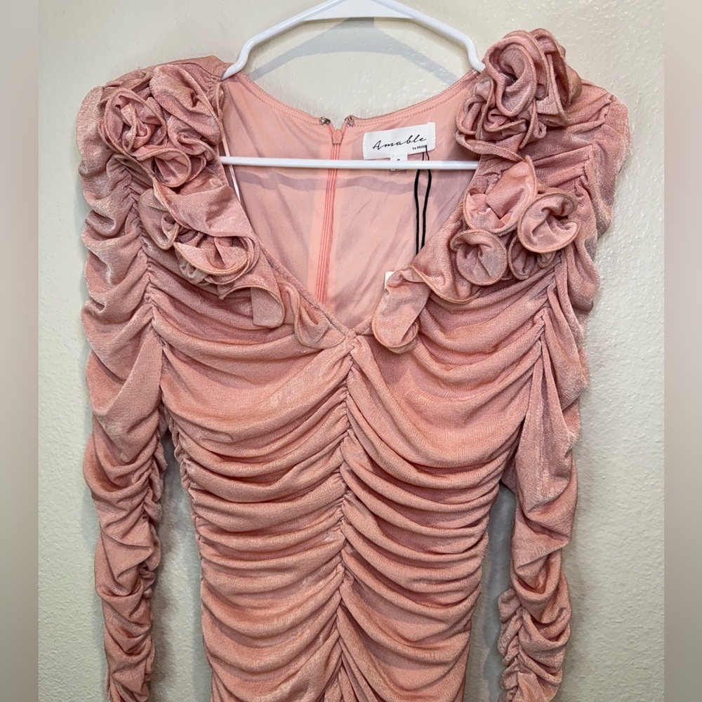 Amable by Mable Anthropologie Rose Pink Rouched Party Dress Size‎ S - Picture 5 of 9